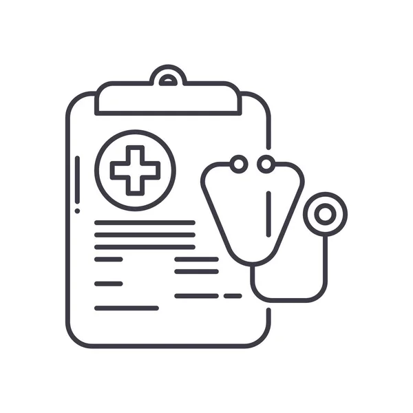 Icono del libro del informe de medicina, ilustración aislada lineal, vector de línea delgada, signo de diseño web, símbolo de concepto de contorno con trazo editable sobre fondo blanco. — Vector de stock