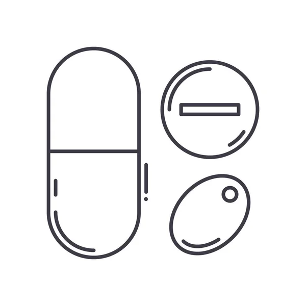 Icône de médicament médical, illustration linéaire isolée, vecteur de ligne mince, signe de conception de Web, symbole de concept de contour avec course modifiable sur fond blanc. — Image vectorielle