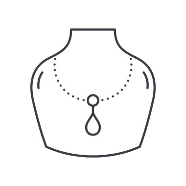 Kolye mücevher simgesi, doğrusal izole edilmiş illüstrasyon, ince çizgi vektörü, web tasarım işareti, düzenlenebilir konsept sembolü beyaz arkaplan üzerinde.