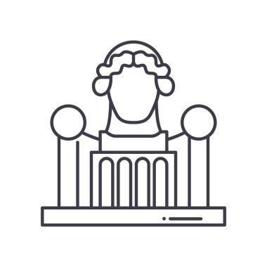 Müze konumu simgesi, doğrusal izole resimleme, ince çizgi vektörü, web tasarım işareti, düzenlenebilir konsept sembolü beyaz arkaplan üzerinde.