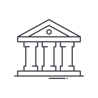 Müze inşa simgesi, doğrusal izole resimleme, ince çizgi vektörü, web tasarım işareti, düzenlenebilir konsept sembolü beyaz arkaplan üzerinde.