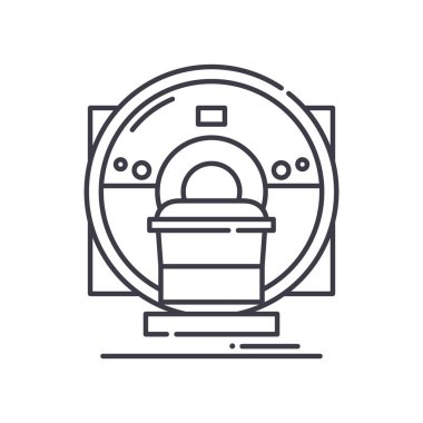 MRI tanı merkezi simgesi, doğrusal izole edilmiş illüstrasyon, ince çizgi vektörü, web tasarım işareti, düzenlenebilir konsept sembolü beyaz arkaplan üzerinde.