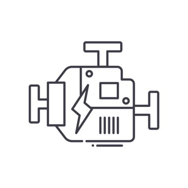 Motor açma simgesi, doğrusal izole resimleme, ince çizgi vektörü, web tasarım işareti, düzenlenebilir çizgi konsept sembolü beyaz arkaplan üzerinde.