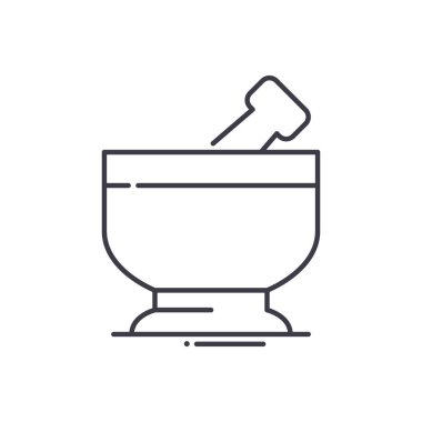 Havan ve tokmak simgesi, doğrusal izole edilmiş illüstrasyon, ince çizgi vektörü, web tasarım işareti, düzenlenebilir konsept sembolü beyaz arkaplan üzerinde.