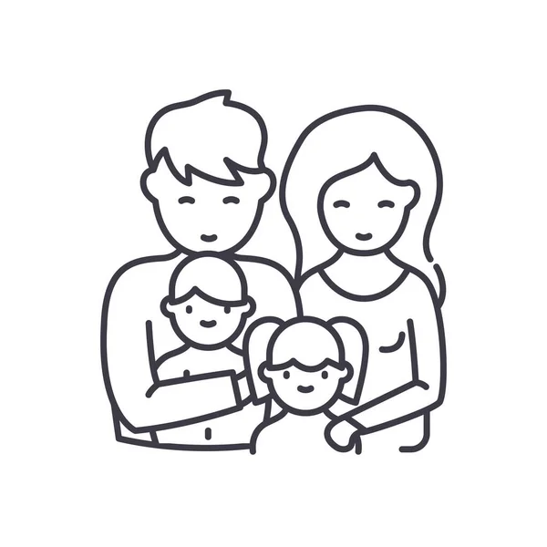 Ícone de mãe, pai e filhos, ilustração isolada linear, vetor de linha fina, sinal de web design, símbolo de conceito de esboço com curso editável no fundo branco. — Vetor de Stock