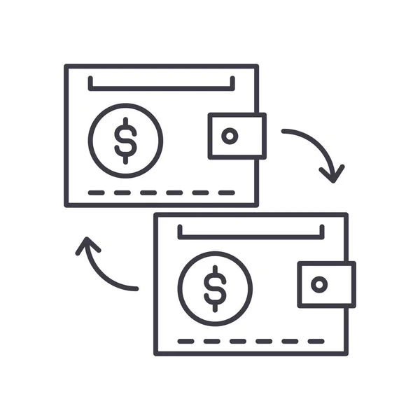 Ícone de transferência de dinheiro, ilustração isolada linear, vetor de linha fina, sinal de web design, símbolo de conceito de esboço com curso editável no fundo branco. — Vetor de Stock