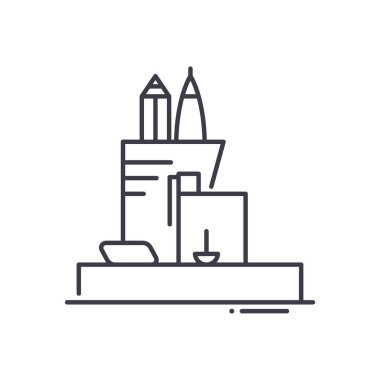 Ofis ikonu, doğrusal izole edilmiş illüstrasyon, ince çizgi vektörü, web tasarım işareti, düzenlenebilir beyaz arkaplan üzerinde çizgi konsept sembolü.