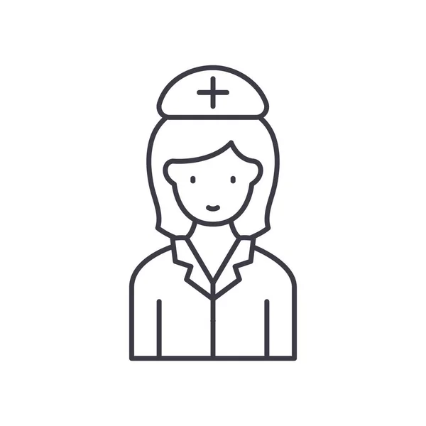 看護師のコンセプトアイコン、線形分離イラスト、細い線ベクトル、ウェブデザイン、白い背景で編集可能なストロークとアウトラインコンセプトシンボル. — ストックベクタ