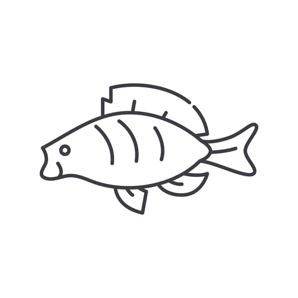 Ozeanfisch-Symbol, lineare isolierte Illustration, dünner Linienvektor, Webdesign-Schild, Umrisskonzept-Symbol mit editierbarem Strich auf weißem Hintergrund. — Stockvektor