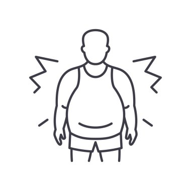 Obezite simgesi, doğrusal izole edilmiş illüstrasyon, ince çizgi vektörü, web tasarım işareti, beyaz arkaplanda düzenlenebilir inme ile ana konsept sembolü.