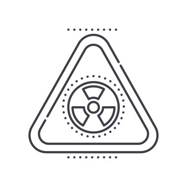 Nükleer etiket simgesi, doğrusal izole edilmiş illüstrasyon, ince çizgi vektörü, web tasarım işareti, düzenlenebilir konsept sembolü beyaz arkaplan üzerinde.
