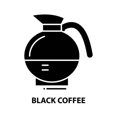 Siyah kahve simgesi, siyah vektör işareti, düzenlenebilir vuruşlar, konsept çizimi