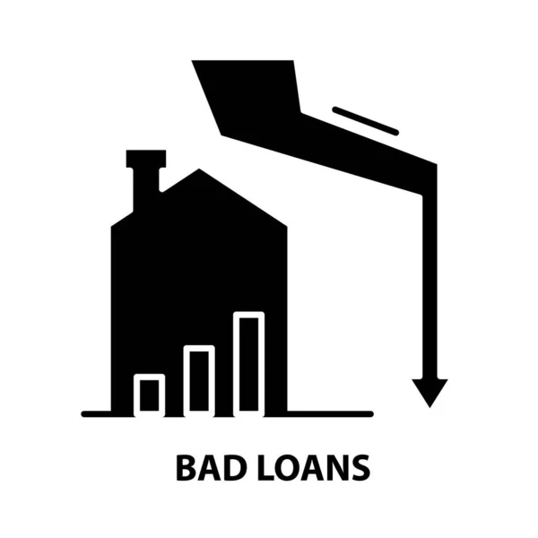 不良贷款图标,带有可编辑笔划的黑色矢量符号,概念说明 — 图库矢量图片