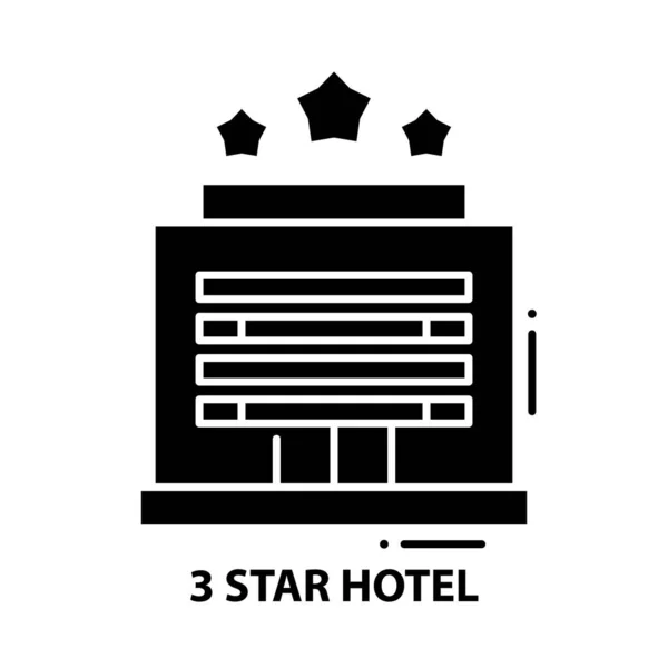 Icono del hotel de 3 estrellas, signo de vector negro con trazos editables, ilustración conceptual — Vector de stock