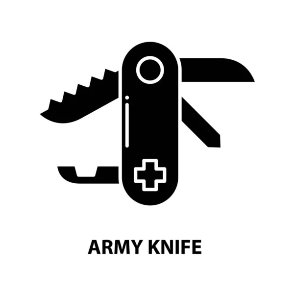 Ícone de faca do exército, sinal de vetor preto com traços editáveis, ilustração de conceito — Vetor de Stock