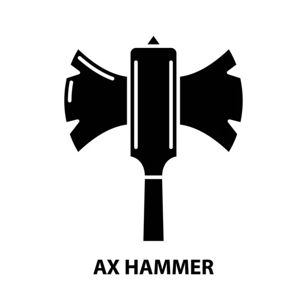 Ax hammer icon, schwarzes Vektorschild mit editierbaren Strichen, Konzeptillustration — Stockvektor