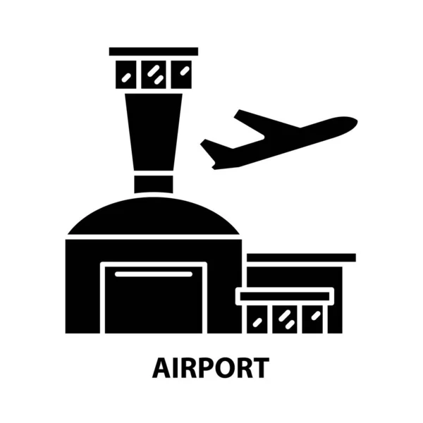 Icono del aeropuerto, signo de vector negro con trazos editables, ilustración de concepto — Vector de stock