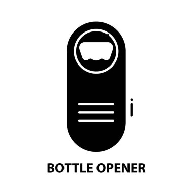 şişe açacağı simgesi, düzenlenebilir vuruşlarla siyah vektör işareti, konsept illüstrasyon