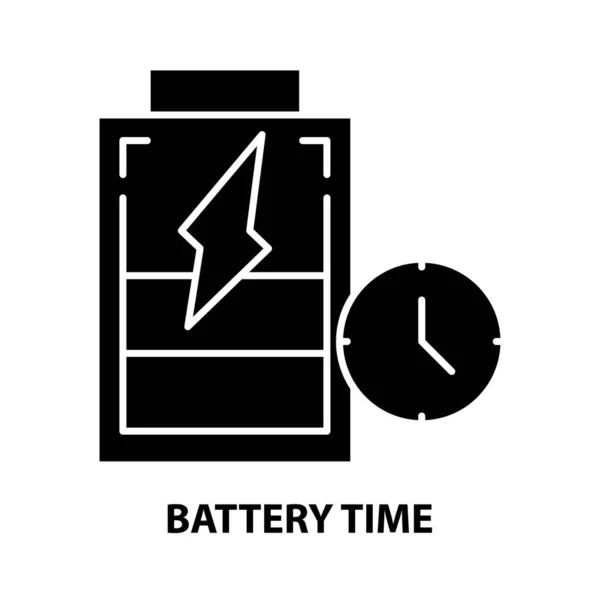 Значок времени заряда батареи, черный векторный знак с редактируемыми штрихами, концептуальная иллюстрация — стоковый вектор