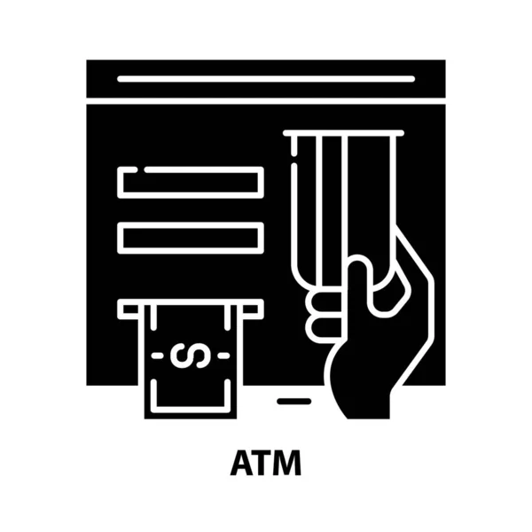Atm-Symbol, schwarzes Vektorzeichen mit editierbaren Strichen, Konzeptillustration — Stockvektor