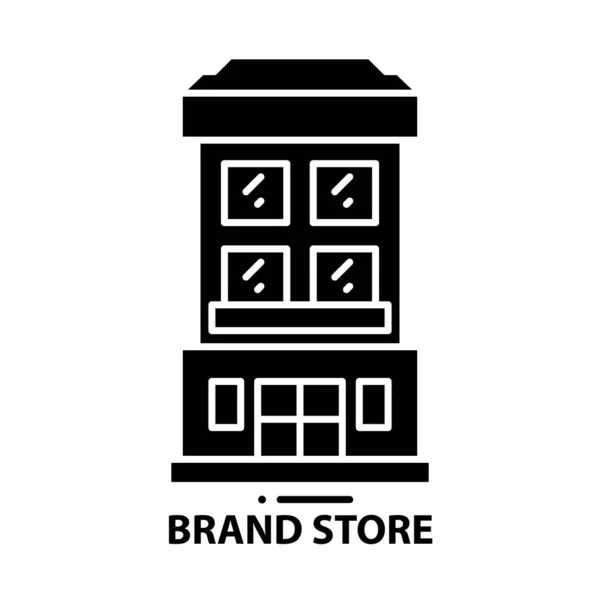 Icono de la tienda de marca, signo de vector negro con trazos editables, ilustración de concepto — Archivo Imágenes Vectoriales