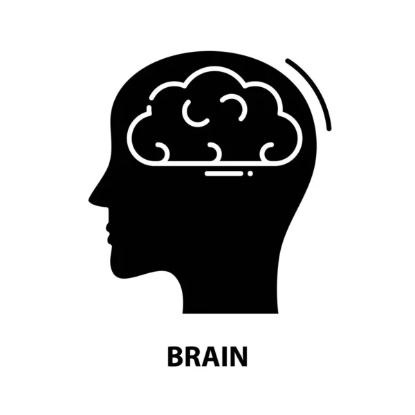 Ícone do cérebro, sinal vetorial preto com traços editáveis, ilustração conceito —  Vetores de Stock