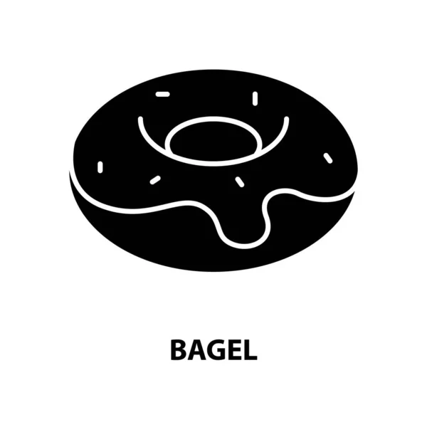 Icono de bagel, signo de vector negro con trazos editables, ilustración de concepto — Vector de stock