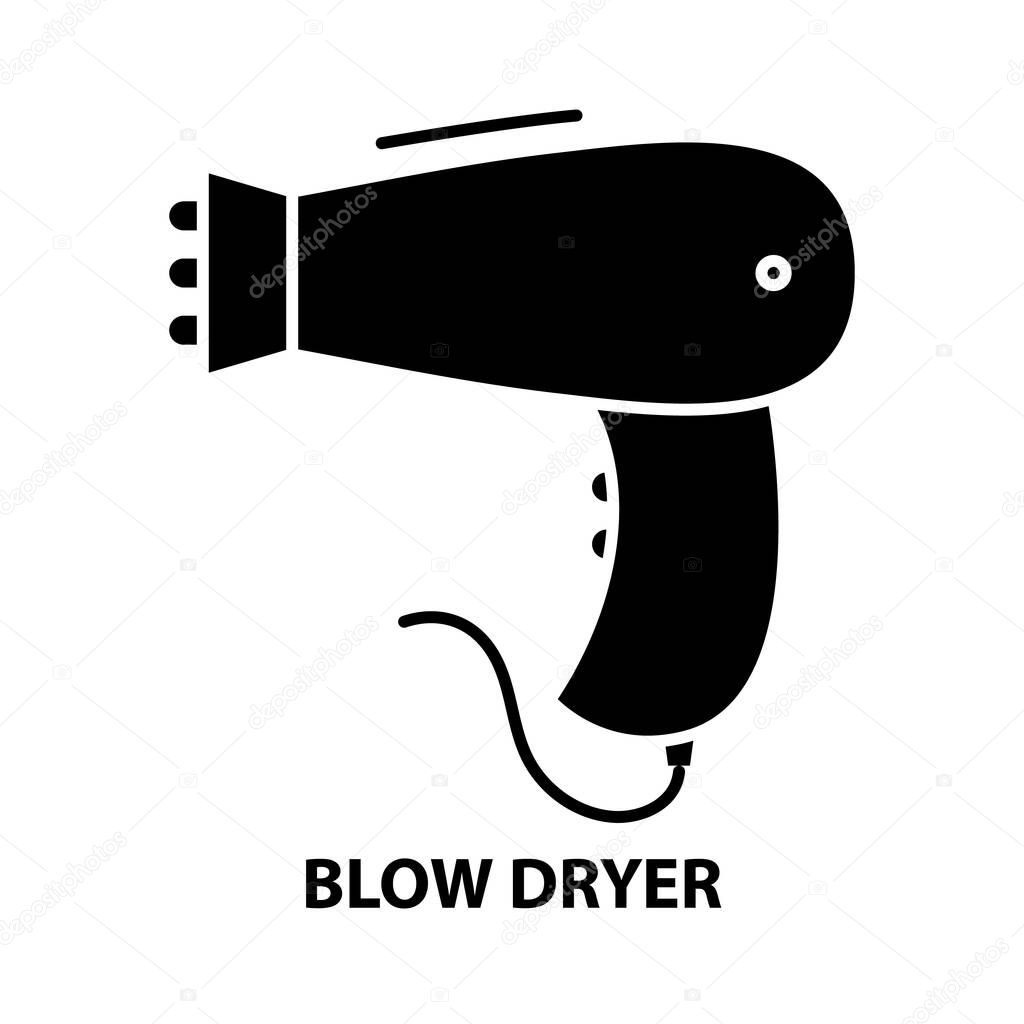 blow dryer symbol icon, black vector sign with editable strokes, concept illustration