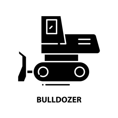 Buldozer simgesi, düzenlenebilir vuruşlarla siyah vektör işareti, konsept illüstrasyon