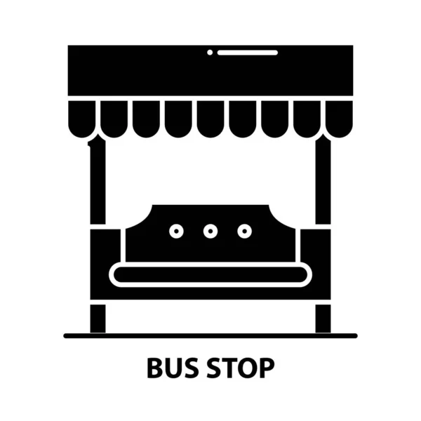 巴士站符号图标,带有可编辑笔划的黑色矢量符号,概念图 — 图库矢量图片