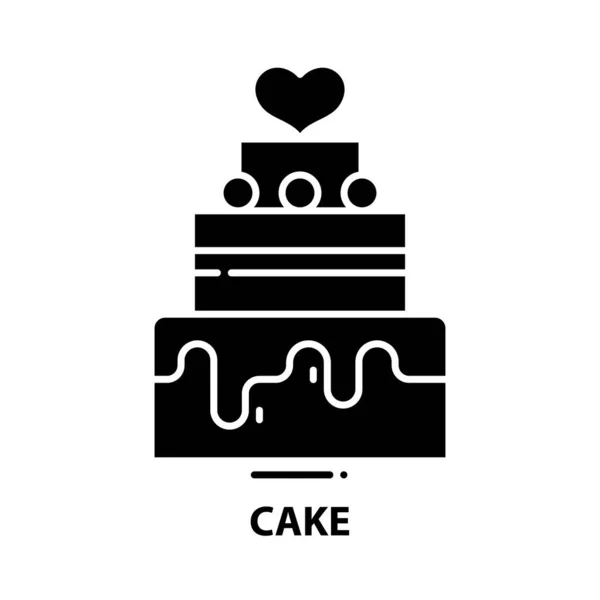 Cake icon, black vector sign with editable strokes, concept illustration — Stock Vector
