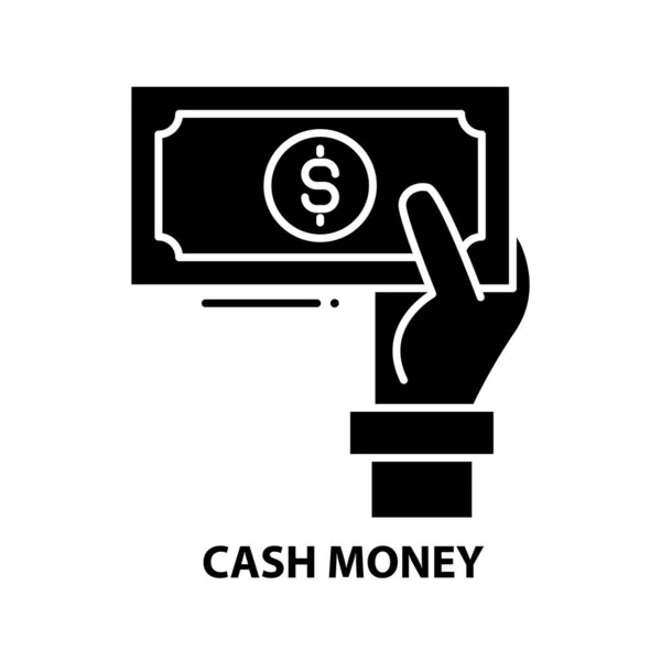 Cash money sign icon, semn vectorial negru cu lovituri editabile, ilustrație concept — Vector de stoc