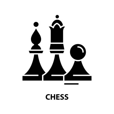 Satranç simgesi, düzenlenebilir vuruşlarla siyah vektör işareti, konsept illüstrasyon