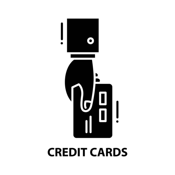 Kreditkort ikon, svart vektor tecken med redigerbara stroke, koncept illustration — Stock vektor