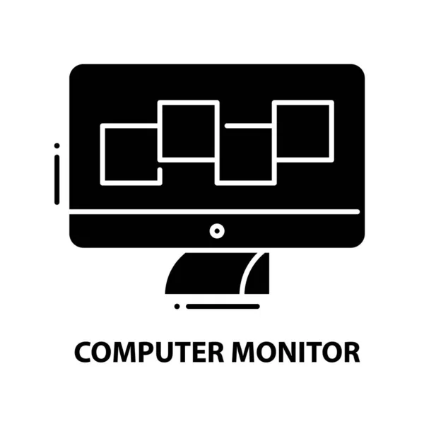 Icône de symbole de moniteur d'ordinateur, signe vectoriel noir avec touches modifiables, illustration de concept — Image vectorielle