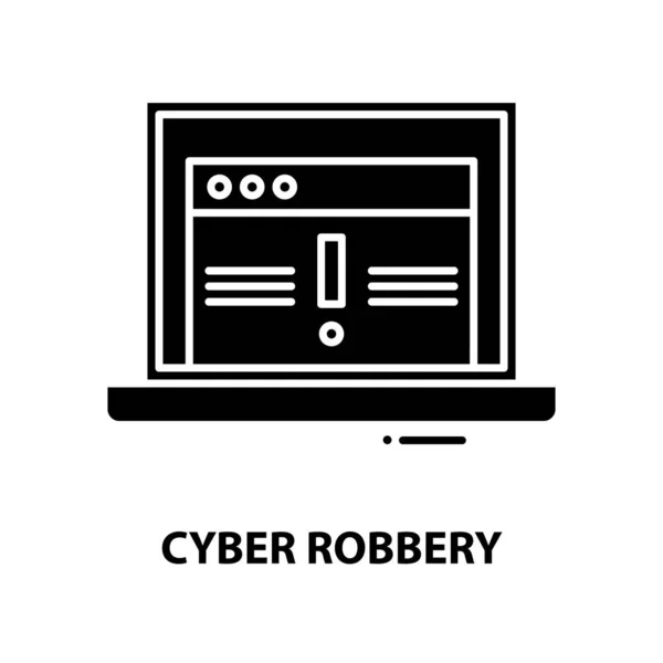 Cyber-Raub-Ikone, schwarzes Vektorschild mit editierbaren Strichen, Konzeptillustration — Stockvektor
