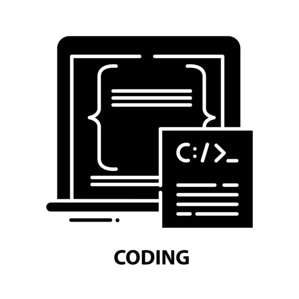 Kódoló ikon, fekete vektor jel szerkeszthető mozdulatokkal, koncepció illusztráció — Stock Vector