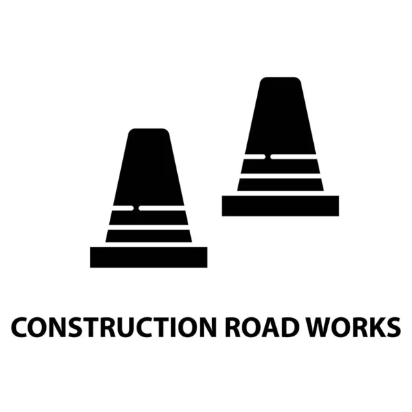 Construction road works icon, black vector sign with editable strokes, concept illustration — Stock Vector