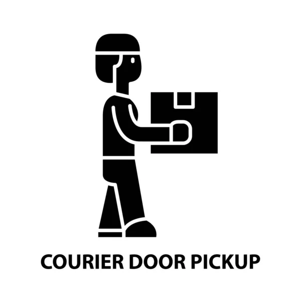 Ikona odbioru drzwi kuriera, czarny znak wektor z edytowalnych pociągnięć, ilustracja koncepcja — Wektor stockowy
