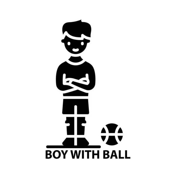 Niño con icono de la bola, signo de vector negro con movimientos editables, ilustración de concepto — Archivo Imágenes Vectoriales