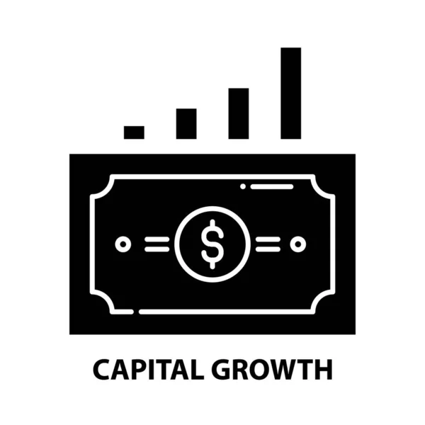 Ícone de símbolo de crescimento de capital, sinal de vetor preto com traços editáveis, ilustração conceito — Vetor de Stock