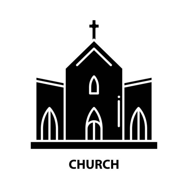 Icono de la iglesia, signo de vector negro con trazos editables, ilustración de concepto — Archivo Imágenes Vectoriales