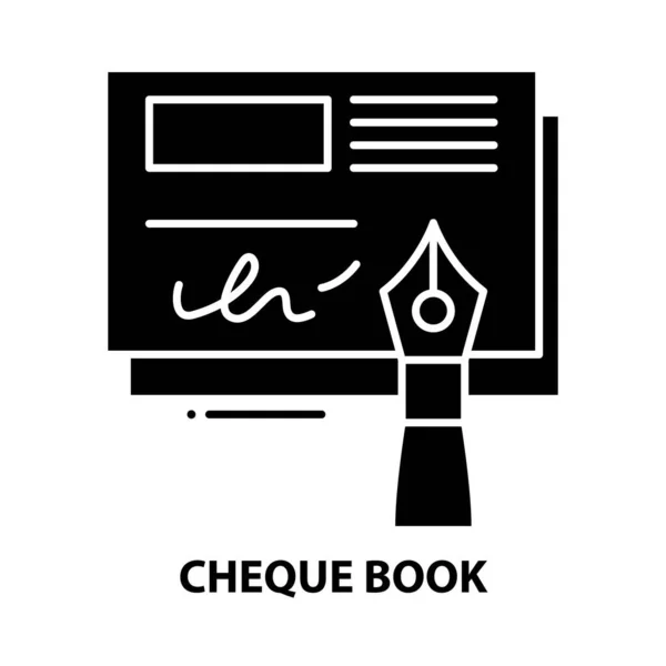 Ícone de livro de cheques, sinal vetorial preto com traços editáveis, ilustração de conceito — Vetor de Stock