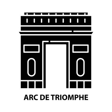 Arc de triomphe simgesi, düzenlenebilir vuruşlarla siyah vektör işareti, konsept illüstrasyon