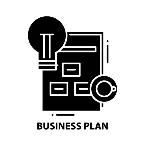 Icona simbolo del business plan, segno vettoriale nero con tratti modificabili, illustrazione concettuale — Vettoriale Stock