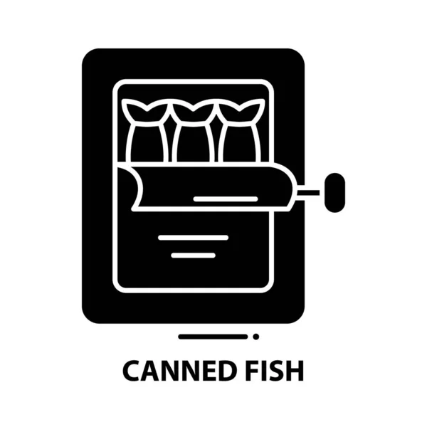 Icono de símbolo de pescado enlatado, signo de vector negro con trazos editables, ilustración de concepto — Vector de stock