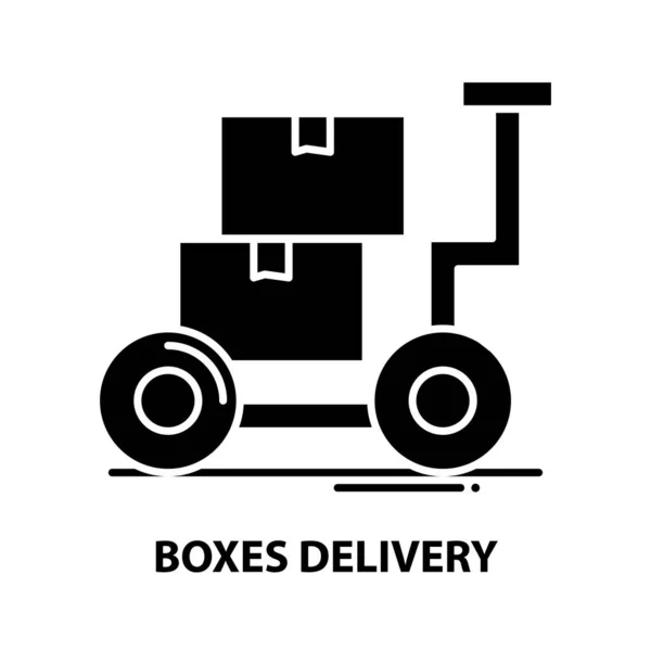 Ikona dostawy pudełek, czarny znak wektora z edytowalnymi pociągnięciami, ilustracja koncepcyjna — Wektor stockowy