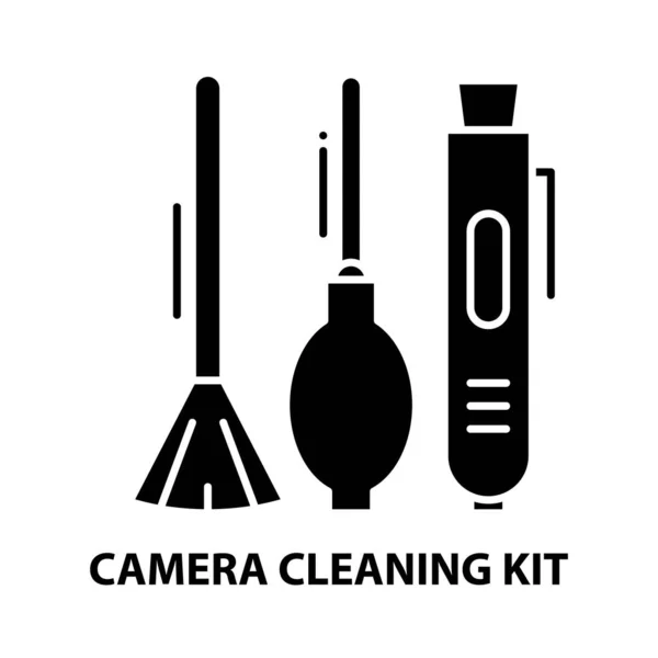 相机清洁工具包图标,带有可编辑笔划的黑色矢量符号,概念图 — 图库矢量图片