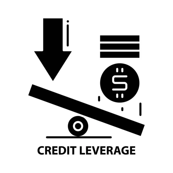 Ícone de alavancagem de crédito, sinal vetorial preto com traços editáveis, ilustração conceito — Vetor de Stock