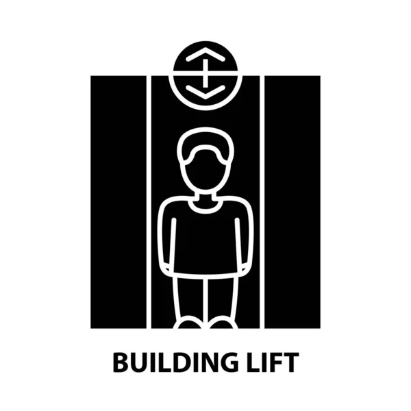 Icono de ascensor del edificio, signo de vector negro con trazos editables, ilustración de concepto — Vector de stock